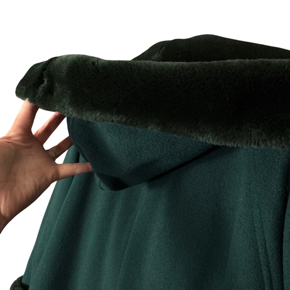 VTG Leslie Fay Wool Blend Coat Faux Fur Collar Cuffs Lined 12 Women's Dark Green - Picture 8 of 11
